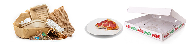 Acceptable food-soiled paper - napkins, paper towels, uncoated paper plates, greasy pizza boxes