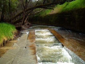 water flowing through the fish ladder at WM's guadalupe landfill wildlife habitat
