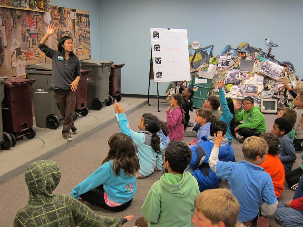 students visiting the StopWaste education center at WM's davis street transfer station